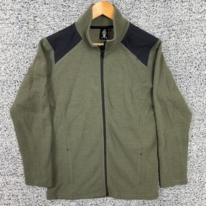 Woolx Jacket Mens Medium Green Black Merino Wool Blend Full Zip Knit Hiking